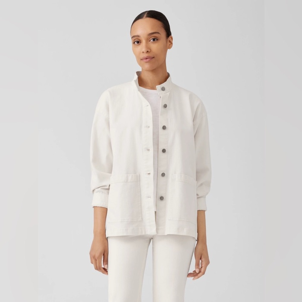 Eileen Fisher Undyed Organic Cotton‎ Denim Jacket Boxy Fit, Long Length